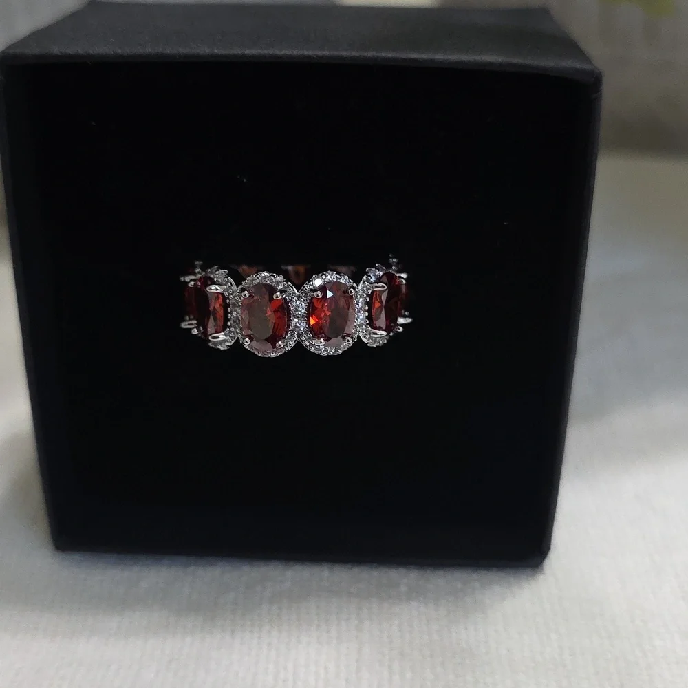 Elegant New Sterling Silver and Red Gemstone Ring - Picture 2 of 4
